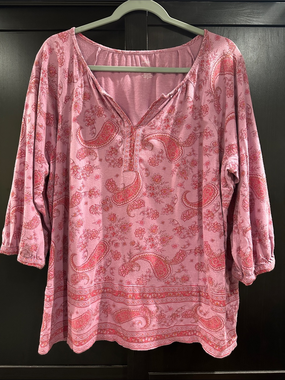 Boho Pink Paisley V-Neck Tunic Top